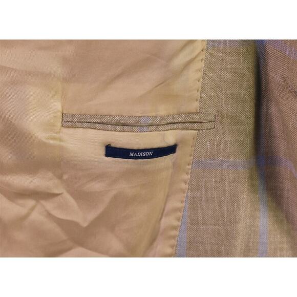 Faconnable by R. Caruso Lt Brown w/ Sky Blue Windowpane Wool-Silk Sportcoat 48L - Picture 10 of 12